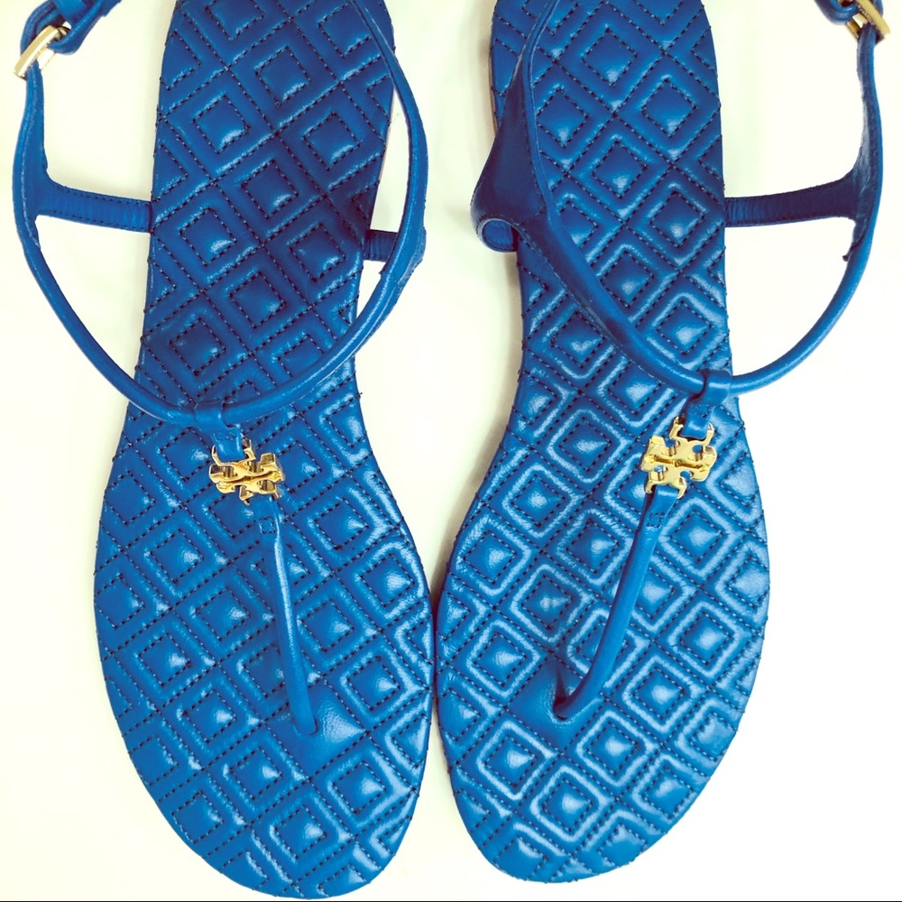 Tory Burch Auth sandals. Blue T-strap. Sz 8